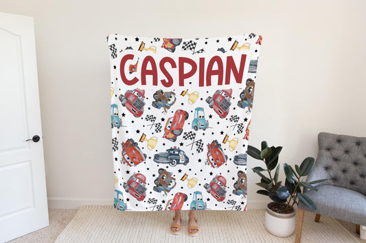 Personalized car blanket cartoon, custom name disney blanket, boys blanket, toddler blanket, birthday gift for boy son, boys bedroom decor