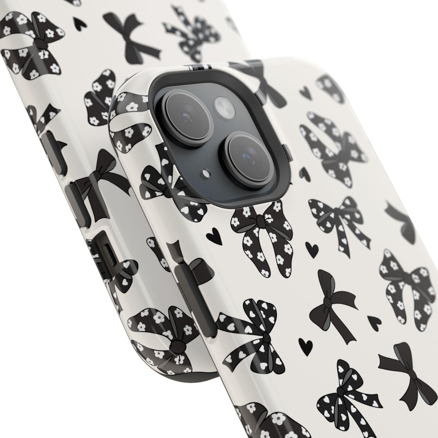 Custom black bow phone case iphone 16, 15, 14, 13 Pro Max, MAGSAFE Iphone case coquette, TOUGH Vintage black cream personalized phone case