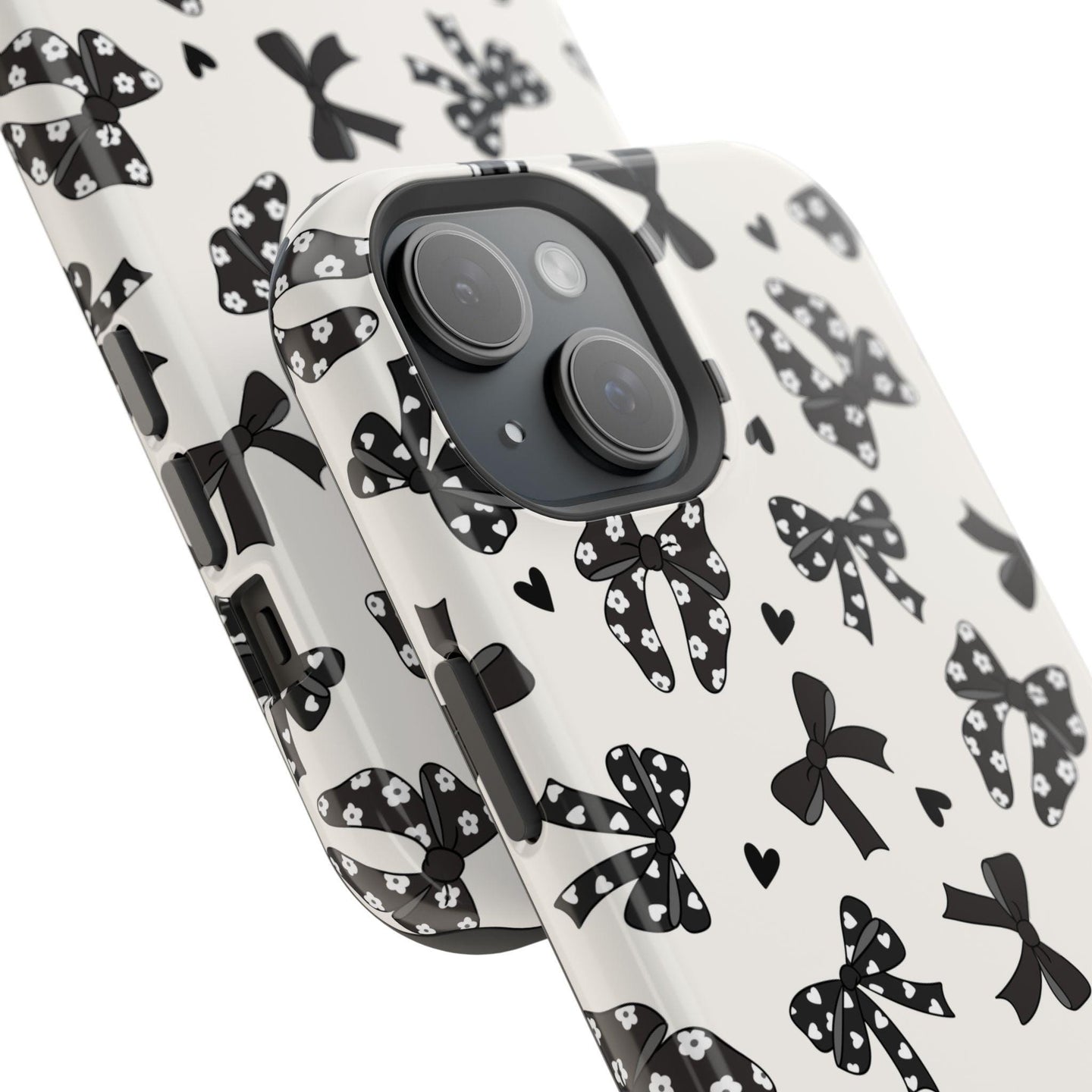 Custom black bow phone case iphone 16, 15, 14, 13 Pro Max, MAGSAFE Iphone case coquette, TOUGH Vintage black cream personalized phone case