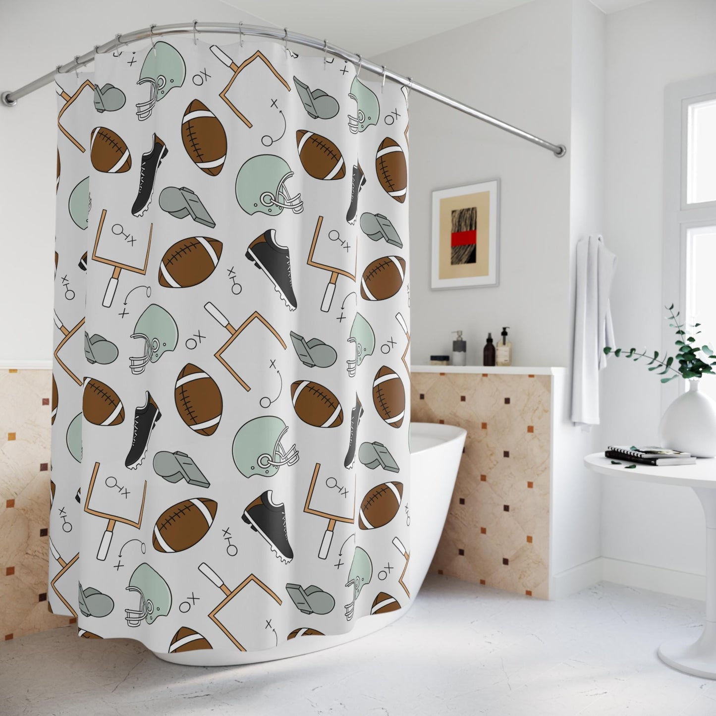 Football Shower Curtain for Boys, boys bathroom decor, football lover gift home accessories, personalized custom shower curtain