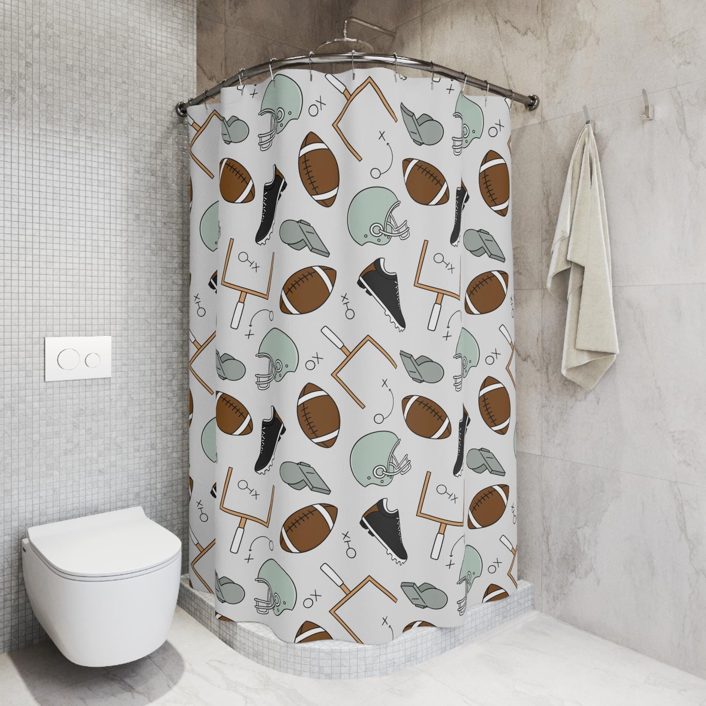 Football Shower Curtain for Boys, boys bathroom decor, football lover gift home accessories, personalized custom shower curtain