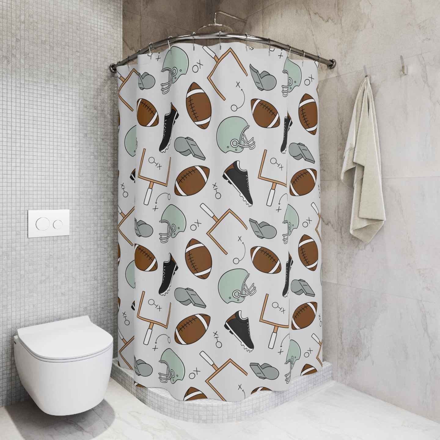 Football Shower Curtain for Boys, boys bathroom decor, football lover gift home accessories, personalized custom shower curtain