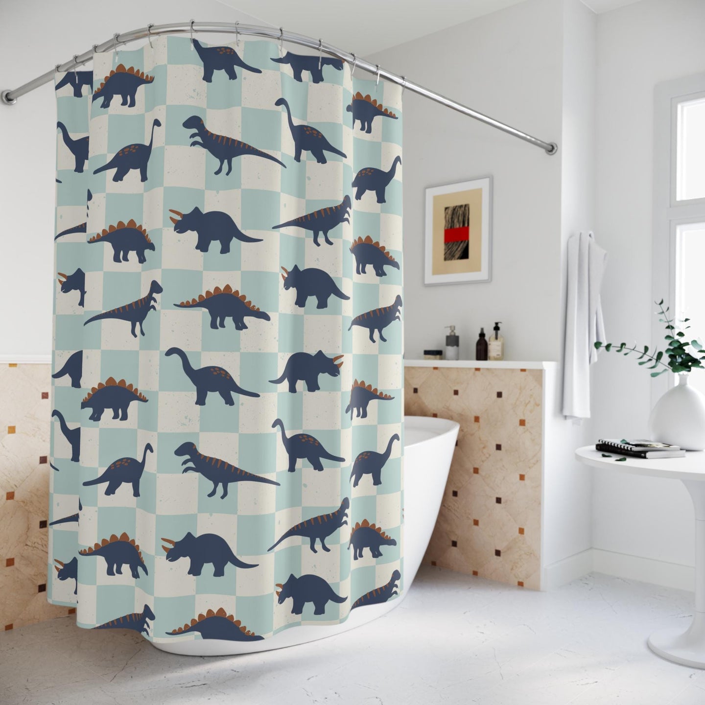 Boys Shower Curtain Personalized dinosaur, kids shower curtain, shower curtain neutral boys dinosaur decor, birthday boy gift housewarming