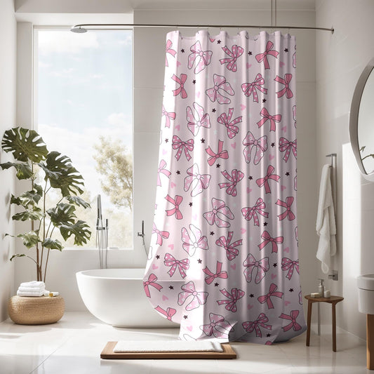 Pink Bow Shower Curtain Coquette decor, custom trendy coquette bathroom decor, preppy shower curtain, aesthetic bathroom decor personalized