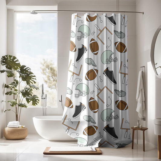 Football Shower Curtain for Boys, boys bathroom decor, football lover gift home accessories, personalized custom shower curtain