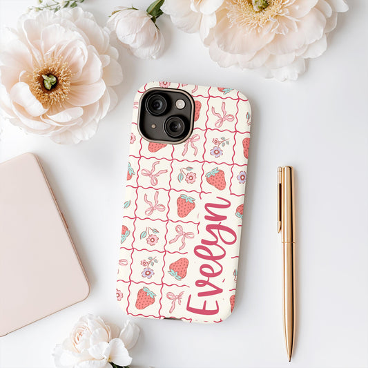 Custom MAGSAFE iphone case personalized iphone 16 15 14 13 pro max plus, coquette strawberry preppy girl iphone case vintage
