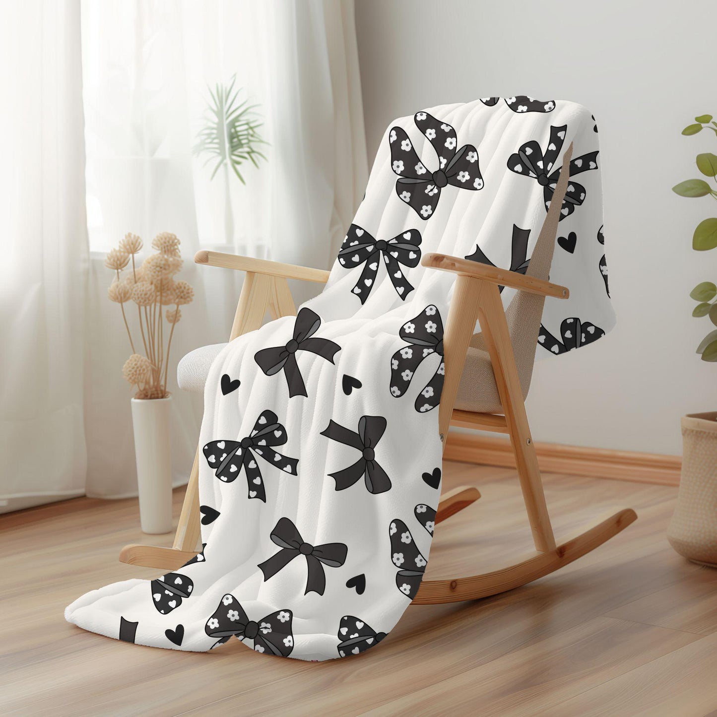 Personalized coquette black bow Blanket, coquette room decor, preppy stuff room decor, trendy bow baby blanket, bow decor