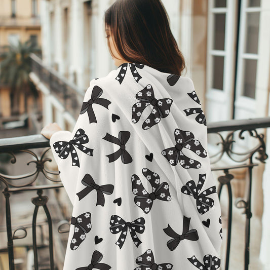 Personalized coquette black bow Blanket, coquette room decor, preppy stuff room decor, trendy bow baby blanket, bow decor