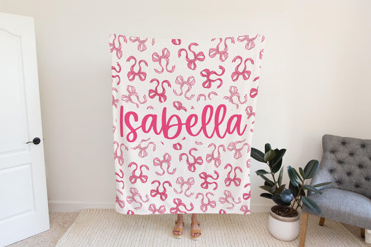 Personalized coquette pink bow Blanket, coquette room decor, preppy stuff room decor, pink bow baby blanket, bow decor