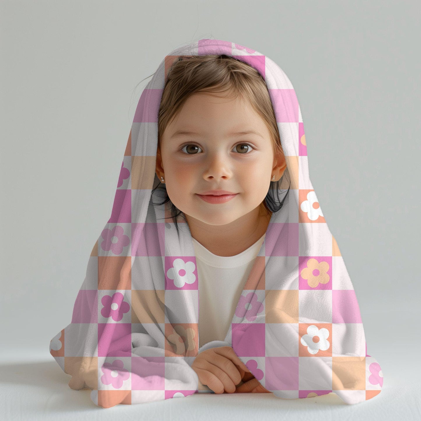Checkered floral personalized pink blanket, Custom name blanket gift, Birthday Anniversary Gift for her, floral baby blanket
