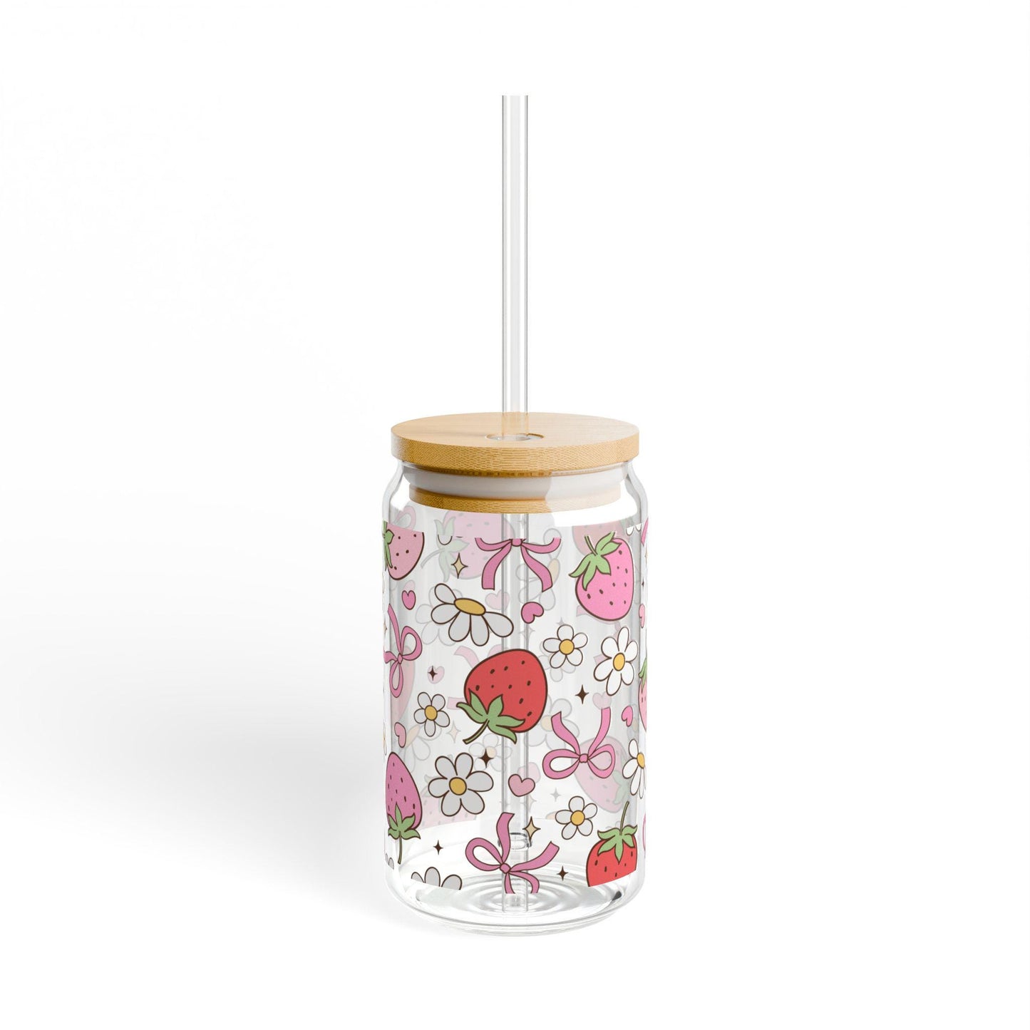 Coquette Bow Glass Cup with bamboo lid glass straw