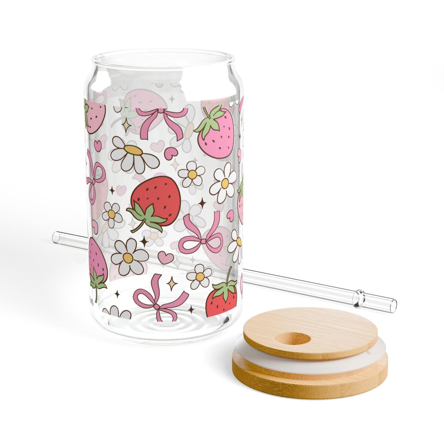 Coquette Bow Glass Cup with bamboo lid glass straw