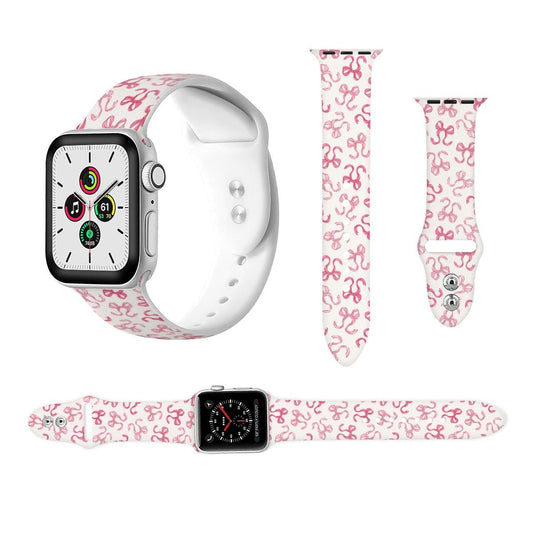 Pink bows preppy Watch Band Apple Watch Band for 38mm 40mm 41mm 42mm 44mm Silicone Apple Watch Strap womens custom coquette band