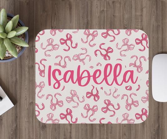 Custom Pink Bows Mouse Pad, Personalized Rectangle Desk Mat, Office Accessories, Custom Name, Design, Cute Desk Decor, best friend gift idea