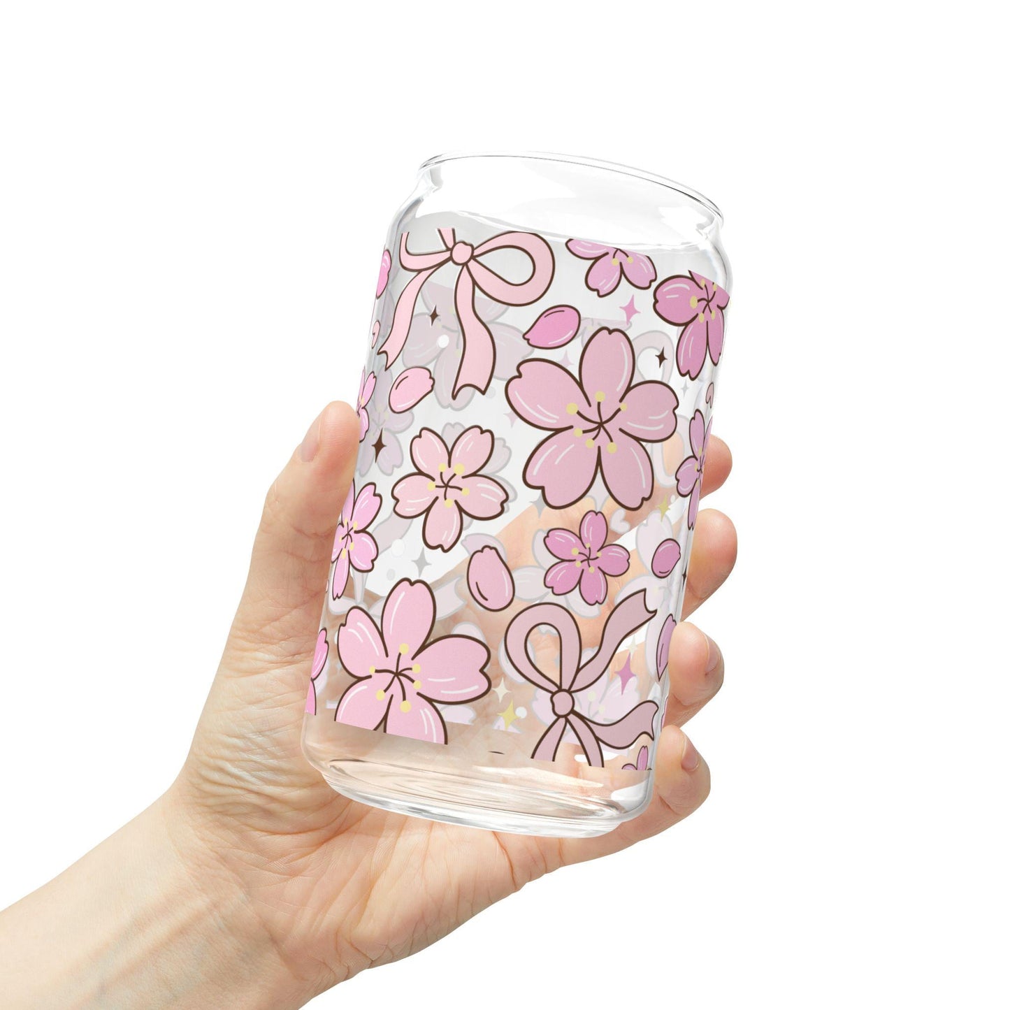 Coquette Bow Glass Cup with bamboo lid glass straw