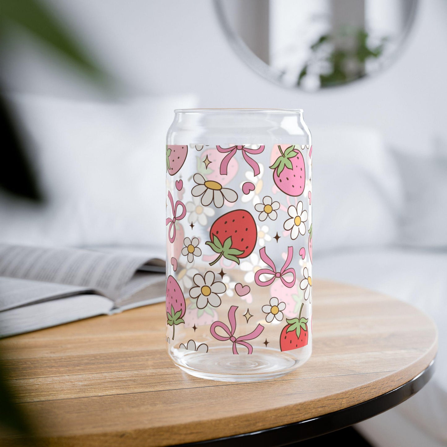 Coquette Bow Glass Cup with bamboo lid glass straw