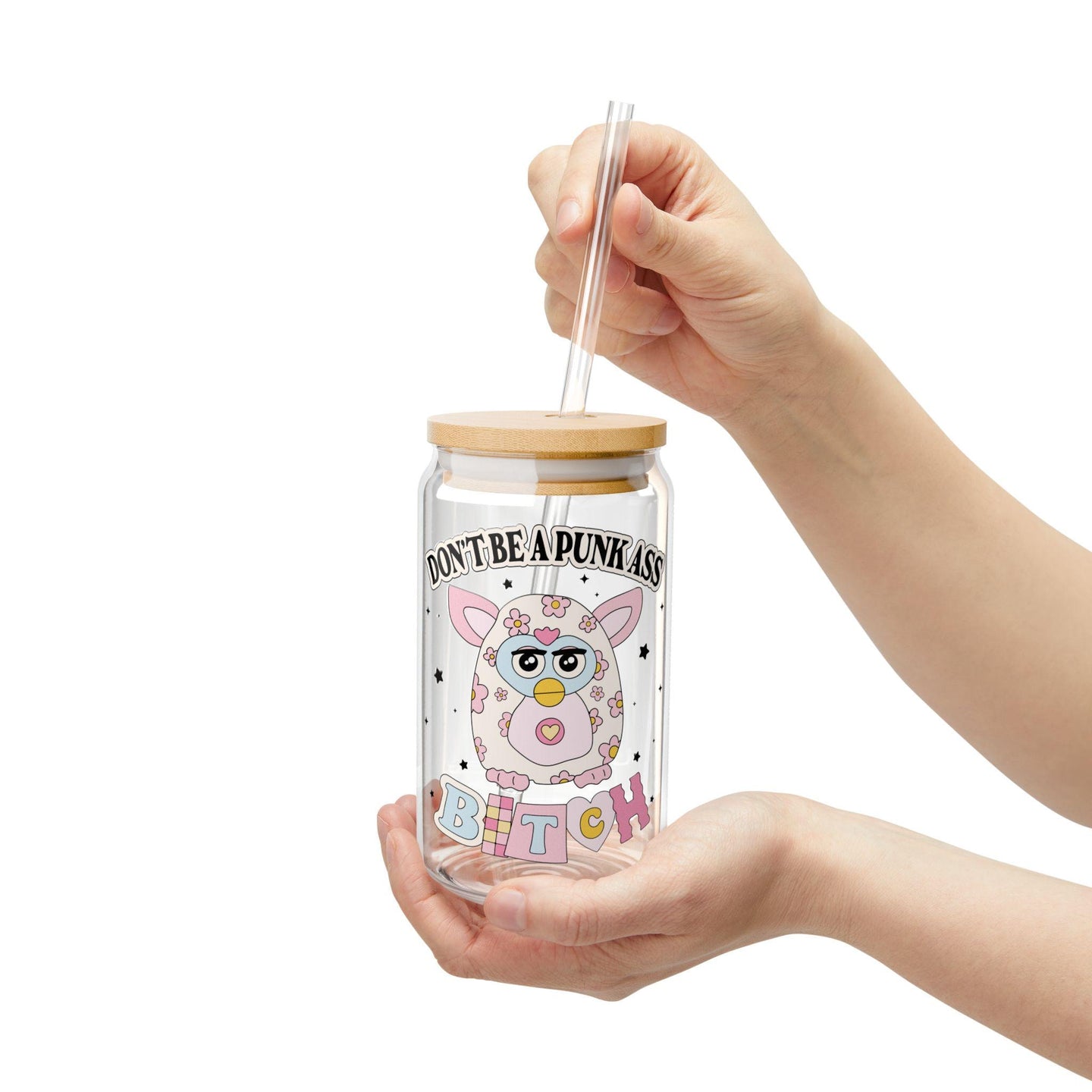 Nostalgic glass can, Preppy funny glass cup with bamboo lid glass straw, Cute Cup Beer Can Iced Coffee Glass Cup Cute gift for her