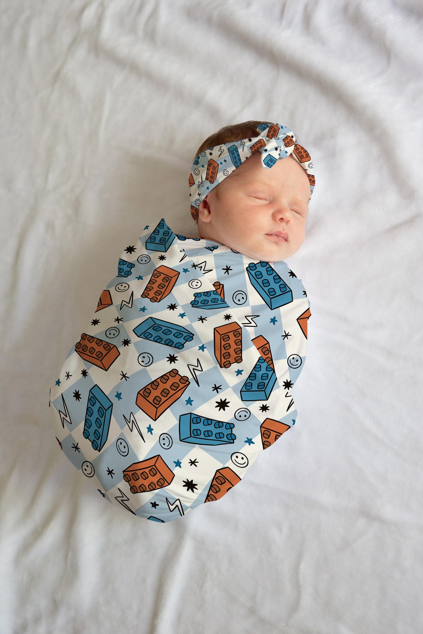 Personalized Baby Boy Swaddle Blanket Hat Set, blocks blocks swaddle, blue hospital reveal outfit baby boy baby shower gift receiving blanket