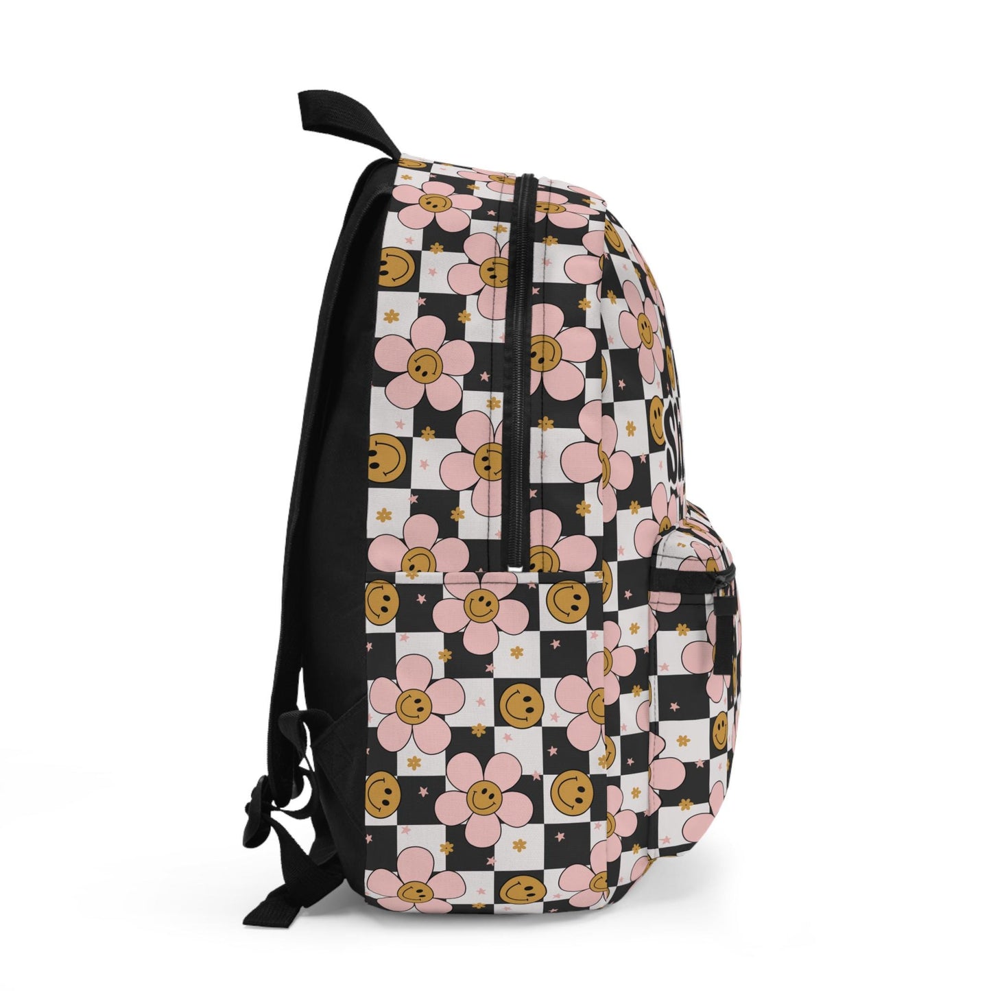 Personalized Backpack smiley face checkered, Back to school Gifts for kids Girls Backpack, Kids toddler Backpack, custom daycare bag