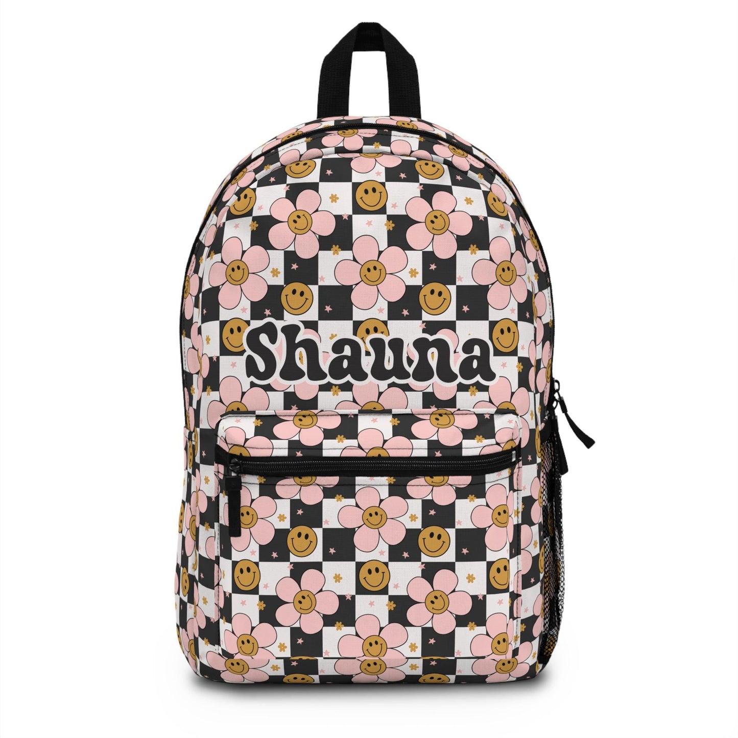 Personalized Backpack smiley face checkered, Back to school Gifts for kids Girls Backpack, Kids toddler Backpack, custom daycare bag