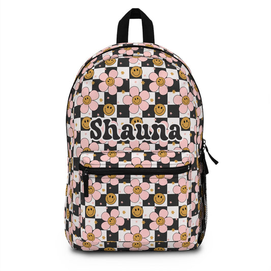 Personalized Backpack smiley face checkered, Back to school Gifts for kids Girls Backpack, Kids toddler Backpack, custom daycare bag