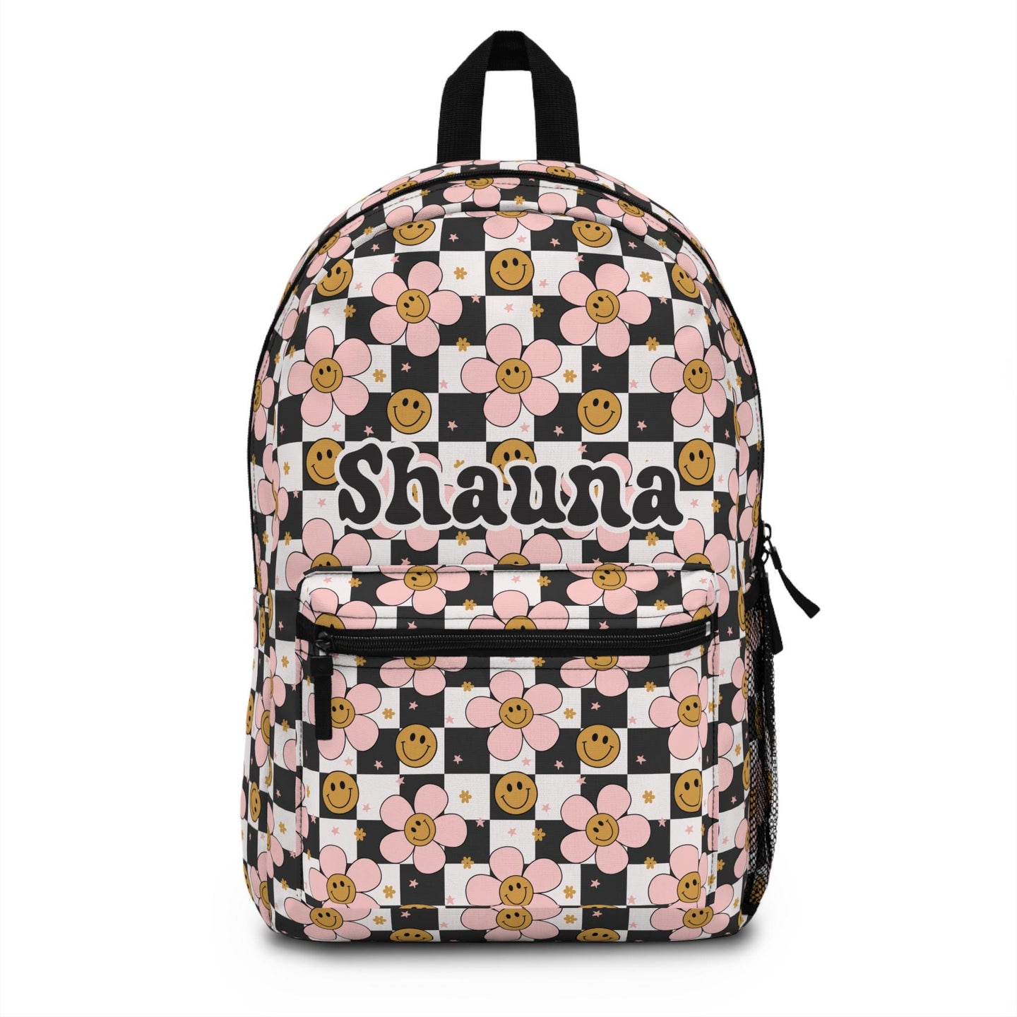 Personalized Backpack smiley face checkered, Back to school Gifts for kids Girls Backpack, Kids toddler Backpack, custom daycare bag