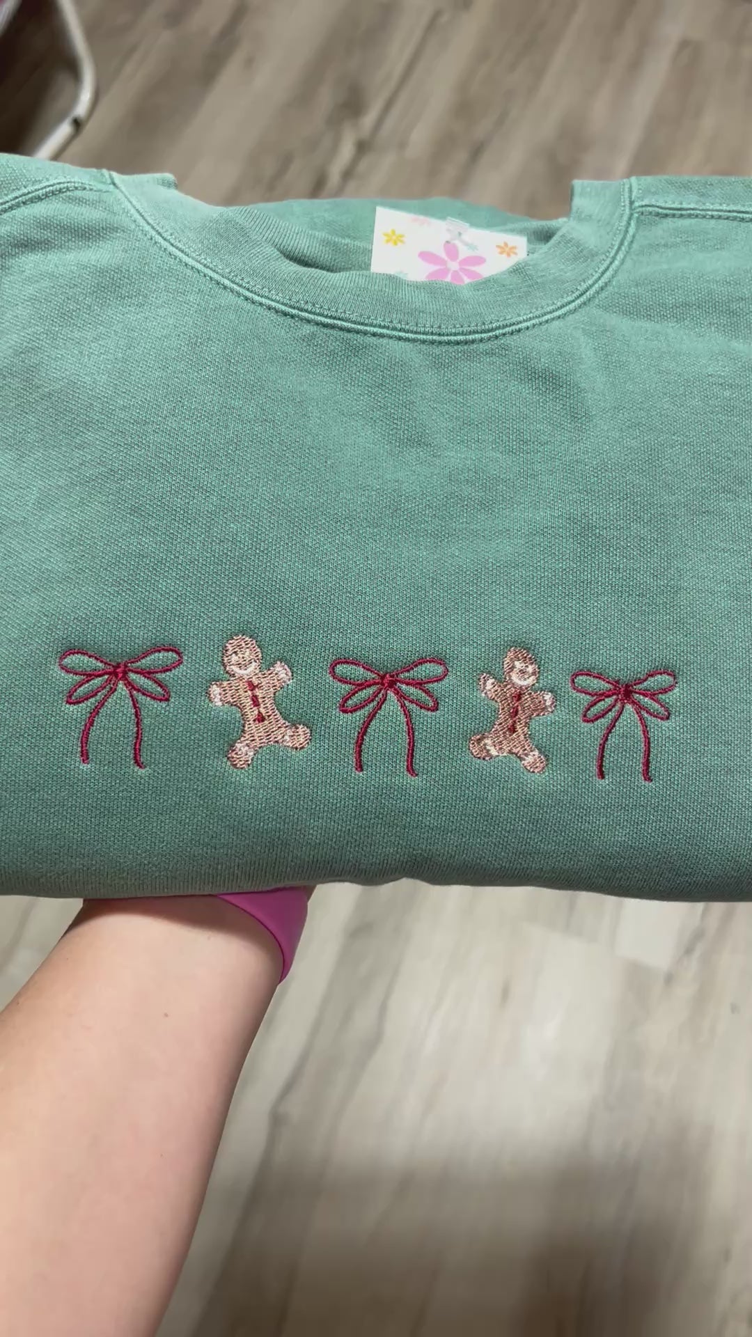 Christmas Gingerbread and Bow Embroidered Sweater