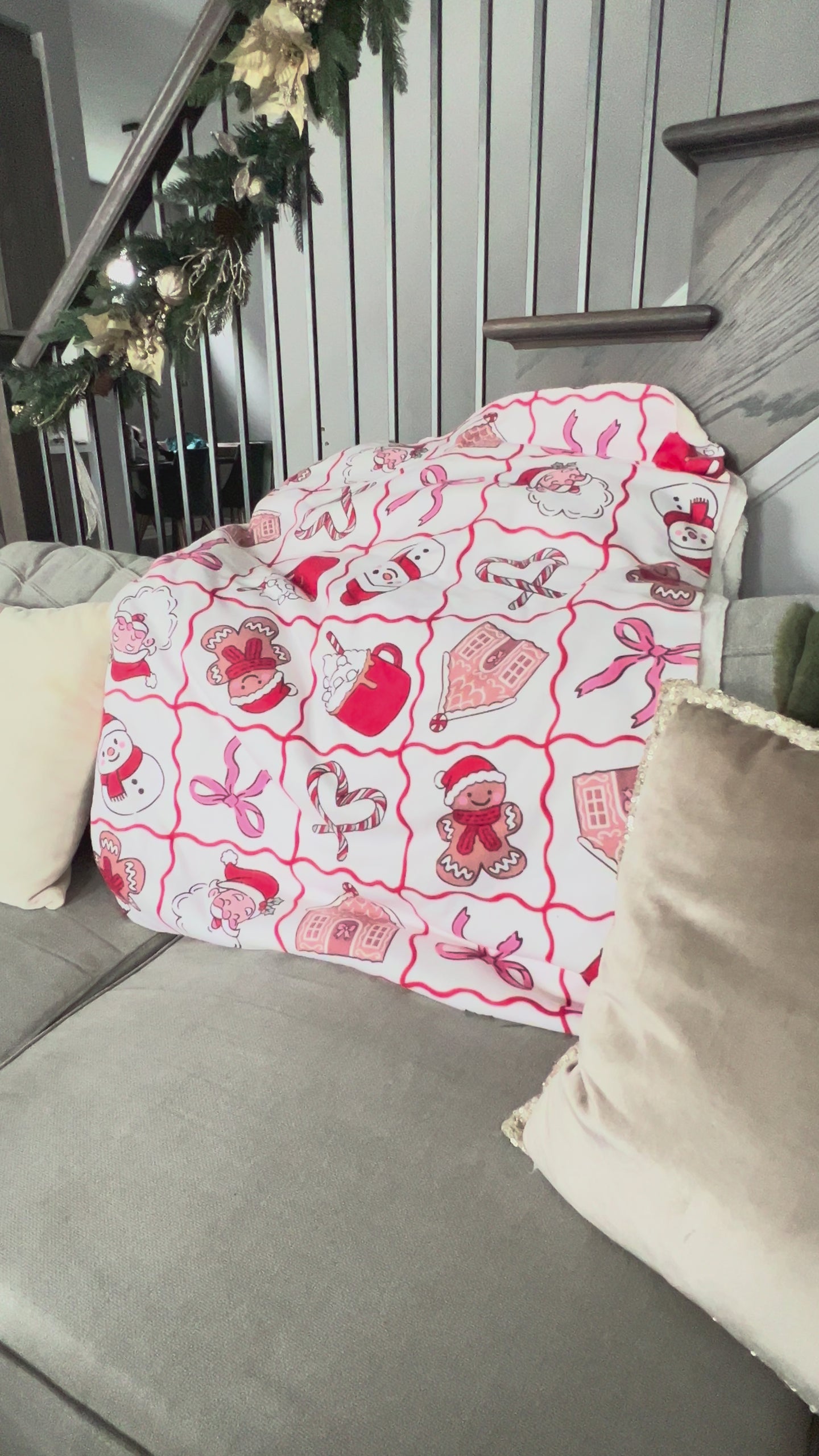 Christmas Gingerbread Sherpa Blanket | Holiday Santa, Candy Cane, Gingerbread House holiday blanket