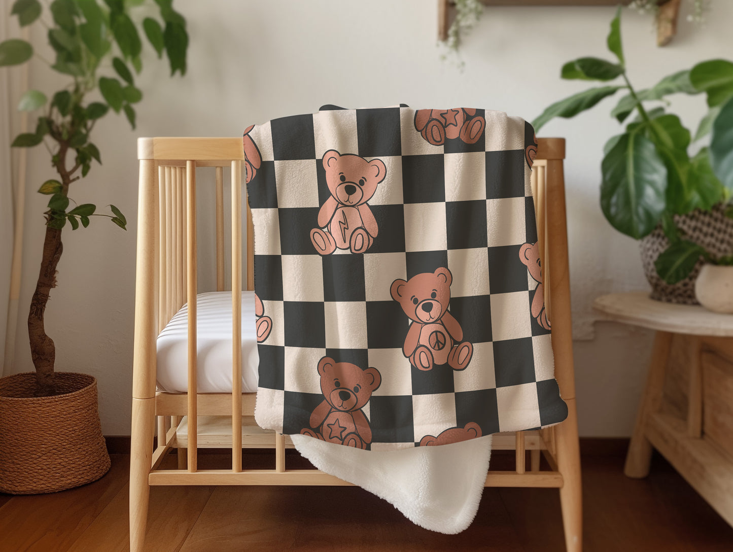 Personalized Boys Teddy Bear Blanket Checkered