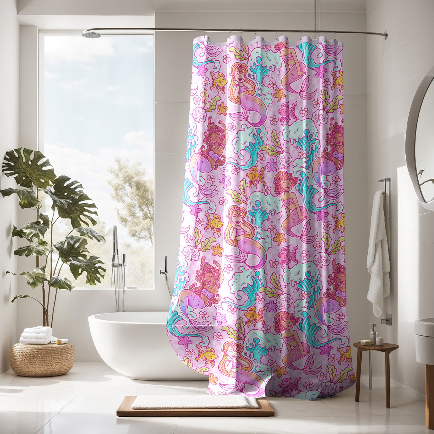 Personalized Pink Mermaid Shower Curtain