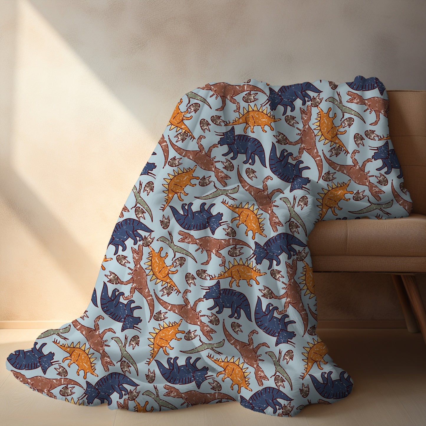 Personalized Boys Dinosaur Blanket Blue